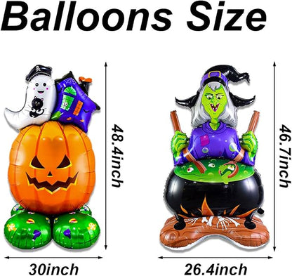 2 Pcs Halloween Balloons, Pumpkin Ghost Balloon and Witch Balloon, Large Foil - Image 2