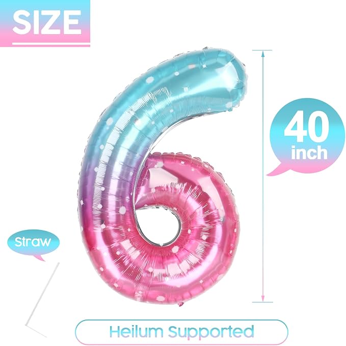 6 Balloon - Starry Sky Birthday Number Balloons, 40 Inch Party Decorations | - Image 5