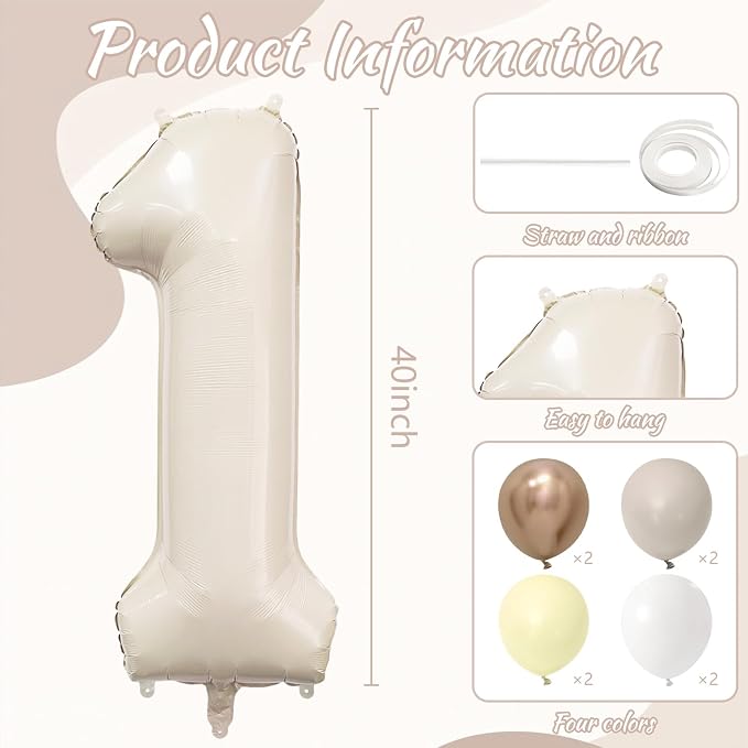 Cream Number 1 Balloon 40 Inch Beige Nude Number 1 Balloon - Image 6