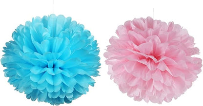 14" Pink and Blue Tissue Pom Poms Kit DIY Decorative Paper Flowers - Image 4