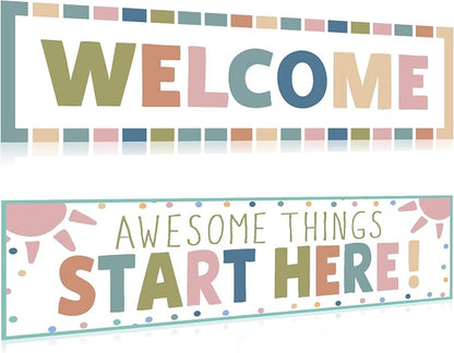 Boho Welcome Classroom Decorations Colorful Rainbow Awesome Things Start Here by QOUBAI