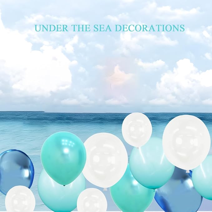 Teal Turquoise Blue Clear Balloons Different Size, Under the Sea Party - Image 7