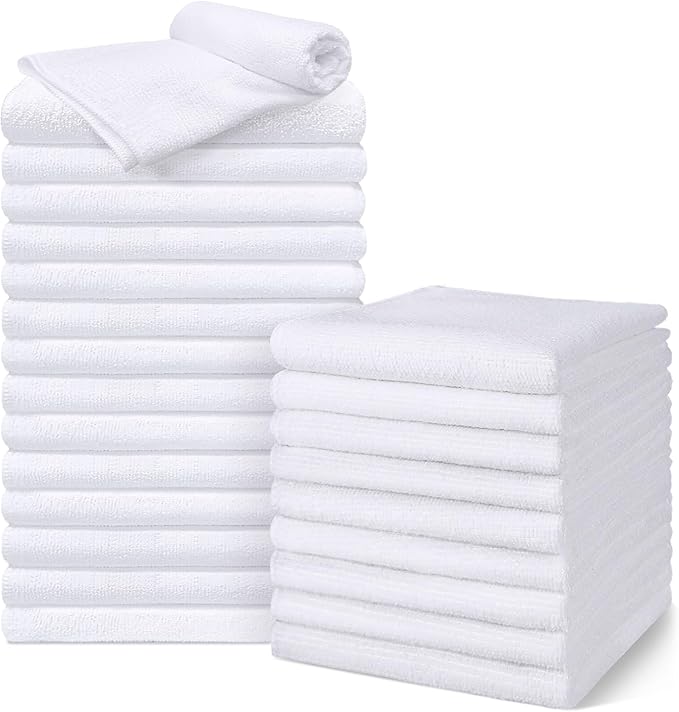 Salon Towels 24 Pack, Super Soft Microfiber Hand Towel, Highly Absorbent Hair-Drying Cloth for Gym, Bath, Spa Use and Home Beauty Care - White (16x29 inch)