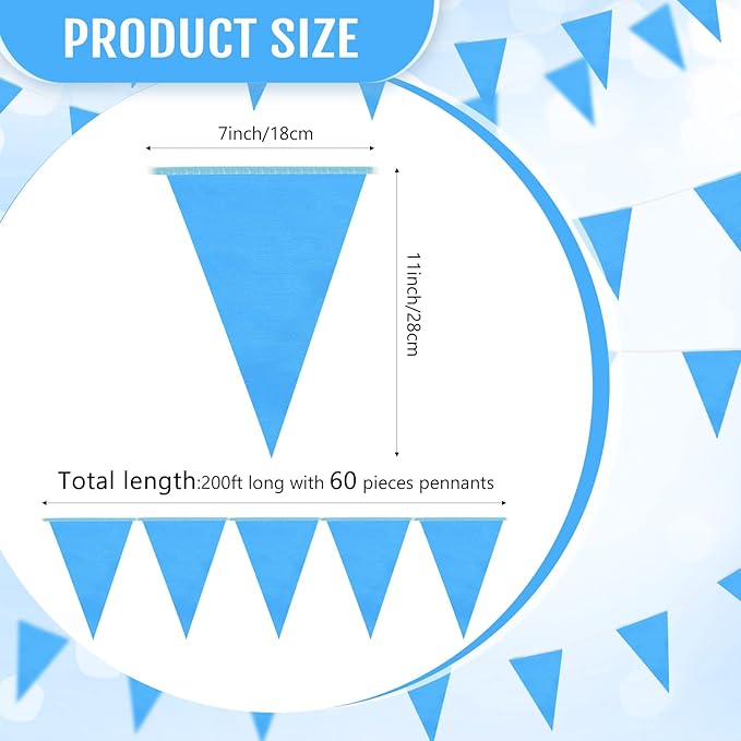 Tatuo 200 Feet Solid Pennant Banners Flags String Triangle Hanging DIY Bunting - Image 2