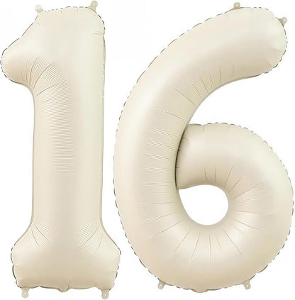 Cream 16 Balloon Number 40 Inch Cream Number 16 Balloon Helium Mylar Balloons by BBPOOL