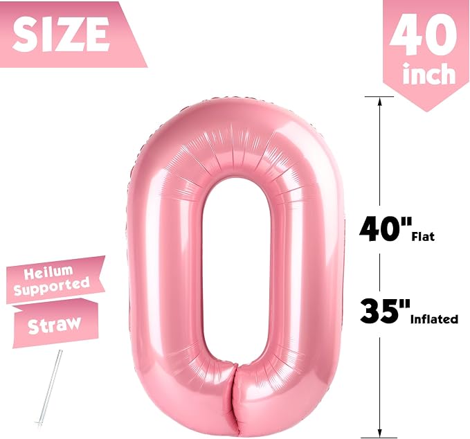 40 Inch Pastel Pink Number 0 Balloon, 0th Birthday Party Decorations | 40 Inch - Image 5
