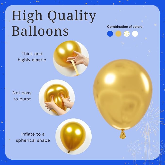 BAUANOOY Royal Blue Gold White balloons - Image 3