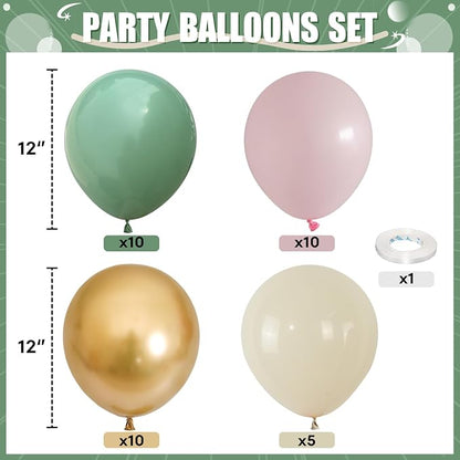 Pink and Green Balloons, 12 Inch Sage Green and Light Pink Gold White Balloons - Image 2