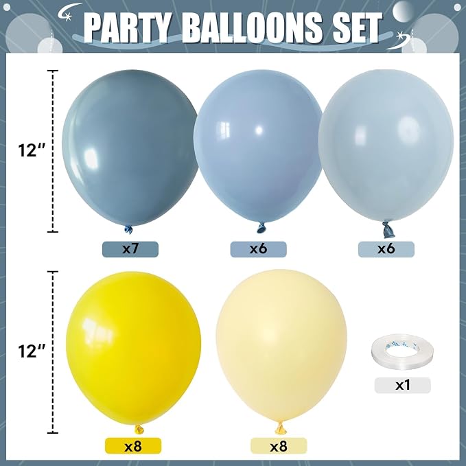 Dusty Blue and Yellow Balloons, 12Inch Slate Pastel Light Blue and Yellow - Image 2