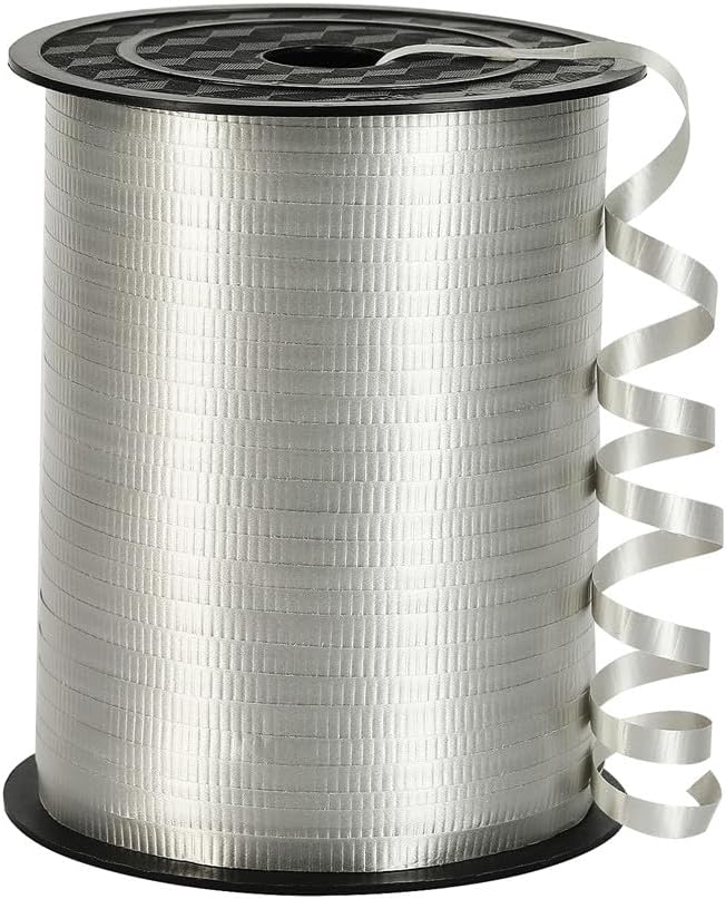 Silver Curling Ribbon, 3/16 inch x 500 Yard Crimped Silver Curling Ribbon by PendantofLuck