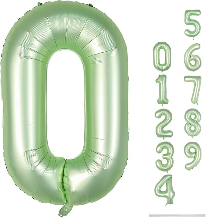 40 Inch Balloon Number 0 Sage Green, Large Foil Olive Green Number Balloons Set - Image 9