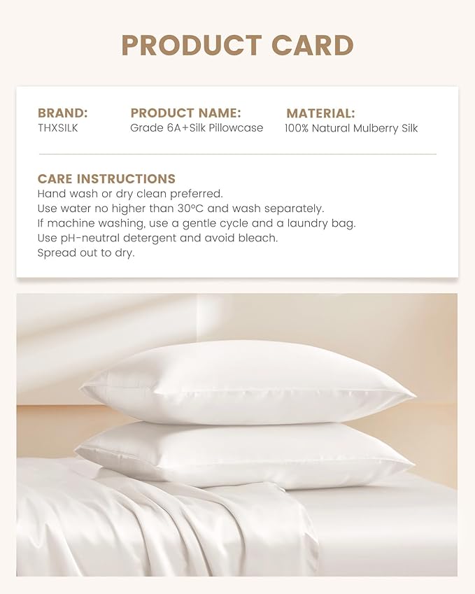 THXSILK Set of 2 100% Pure Mulberry Silk Pillowcases for Hair and Skin - Upgraded Real Grade 6A+ Mulberry Silk - Durable, Soft and Anti-Aging Silk Pillow Cases (King 20"x36", White)