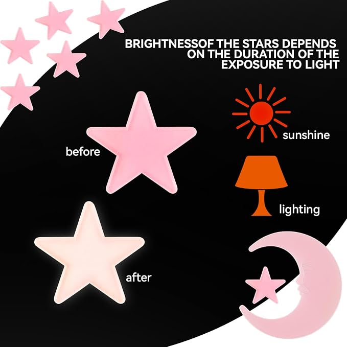 100 Stars and 1 Moon Glow in The Dark Luminous Fluorescent 3D Plastic Glow - Image 5