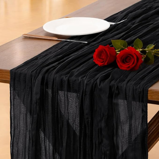 Cheesecloth Table Runner Summer Boho Wedding Birthday Party Home Decor | Black by Socomi