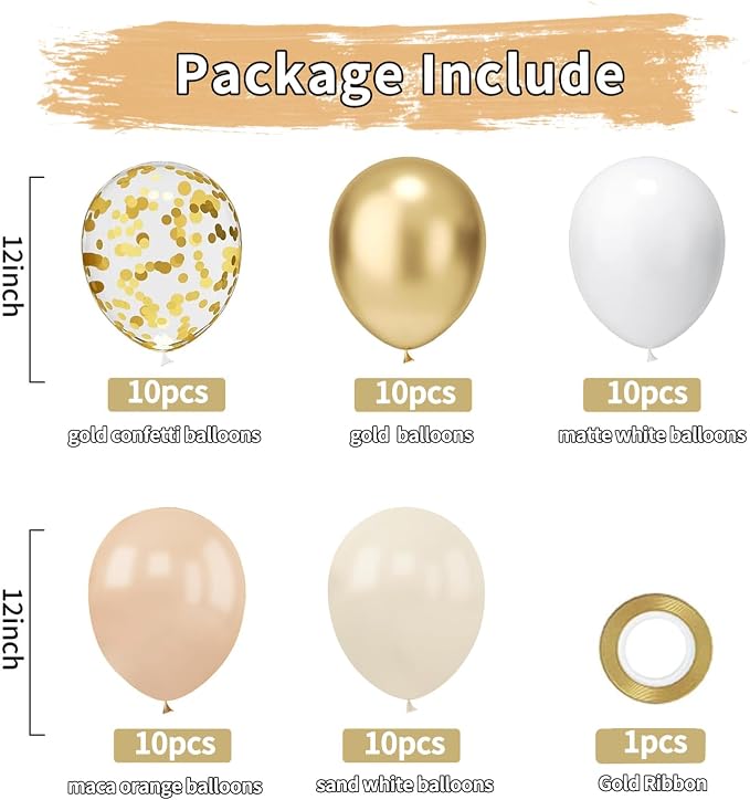 Zesliwy Gold White Sand Confetti Balloons, Party Decor | Beige Gold Nude - Image 2