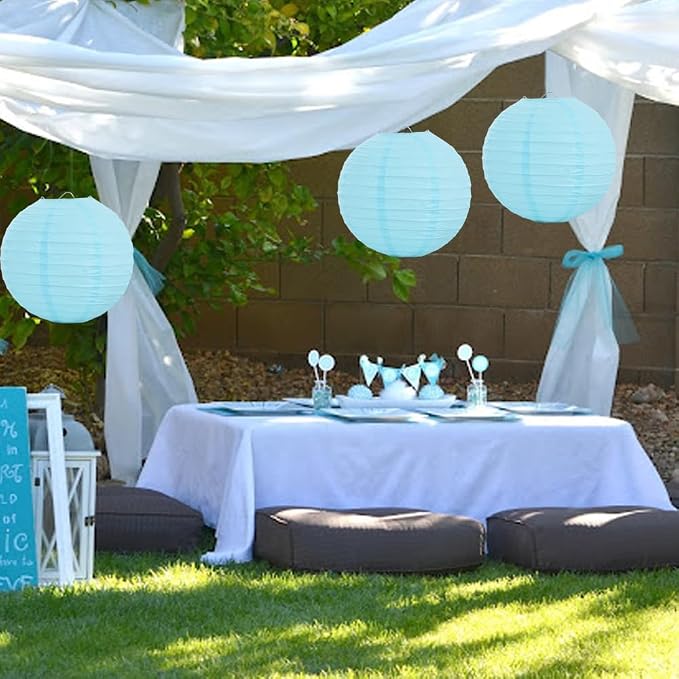 BEISHIDA 12 Inch Blue Paper Lanterns 6 Packs Hanging Round Chinese Lantern | - Image 4