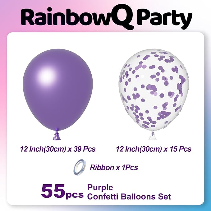 RainbowQ Metallic Purple Balloons 55Pcs 12 Inch Confetti Helium | Chrome Purple - Image 3