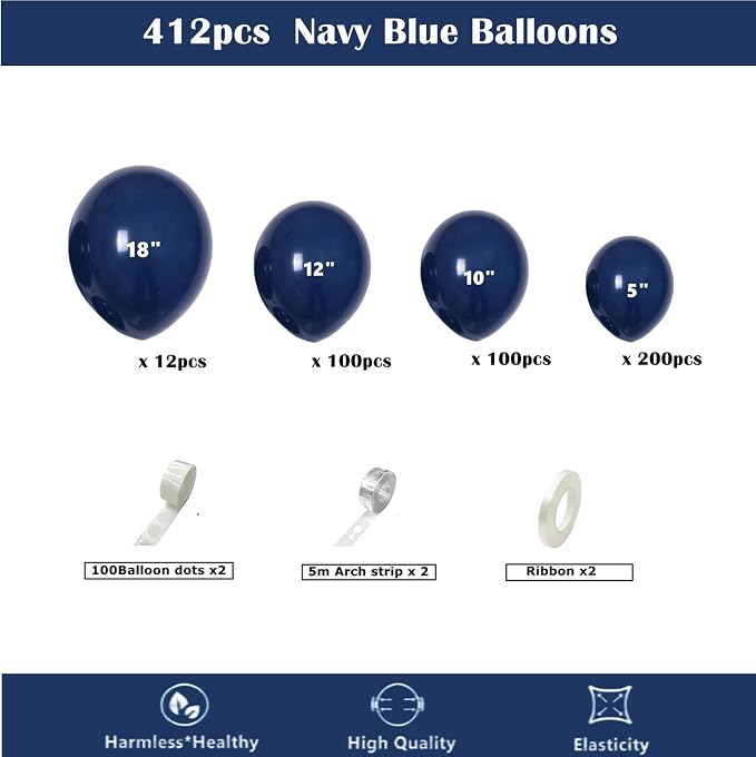 412pcs Navy Blue Balloons Garland Arch Kit 18 12 10 5 Inch Different Sizes - Image 2