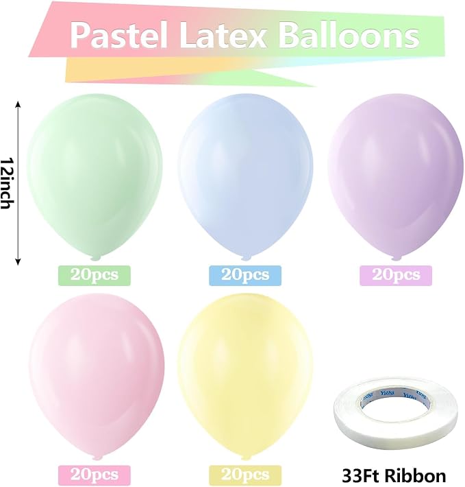 Bezente Pastel Latex Party Balloons 100 Pack 12 inch | Multicolor Macaron - Image 2