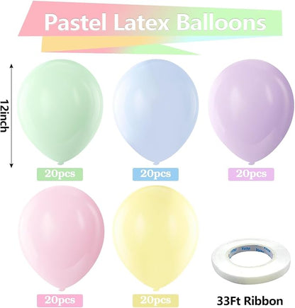 Bezente Pastel Latex Party Balloons 100 Pack 12 inch | Multicolor Macaron - Image 2