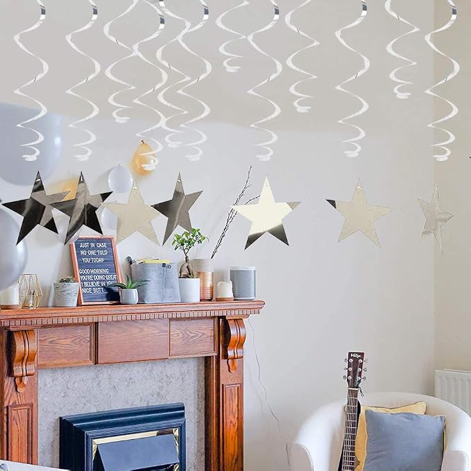 BEISHIDA Silver Star Hanging Swirl Decorations, Hanging Silver Party Supplies - Image 5