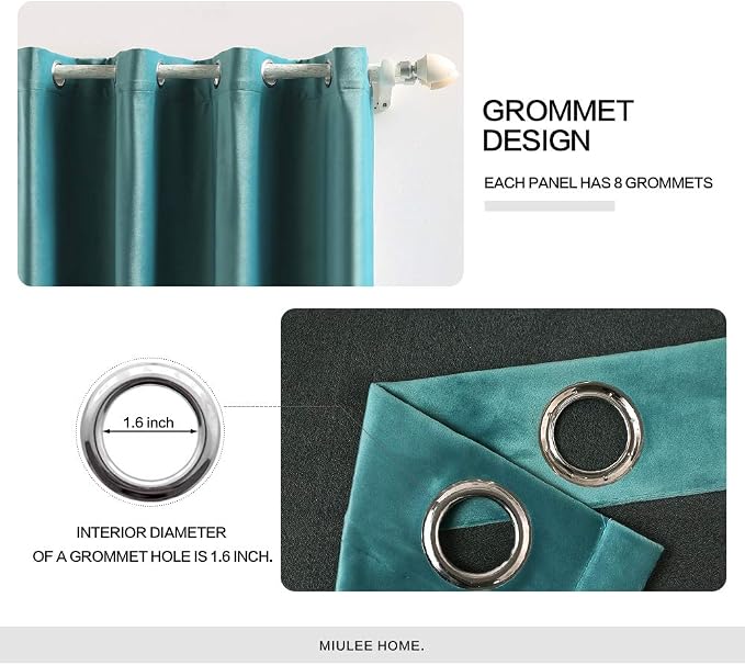 MIULEE Velvet Curtains Teal 52 x 90 Inch Length Set of 2 | Grommet Drapes - Image 2
