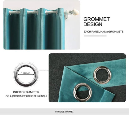 MIULEE Velvet Curtains Teal 52 x 90 Inch Length Set of 2 | Grommet Drapes - Image 2