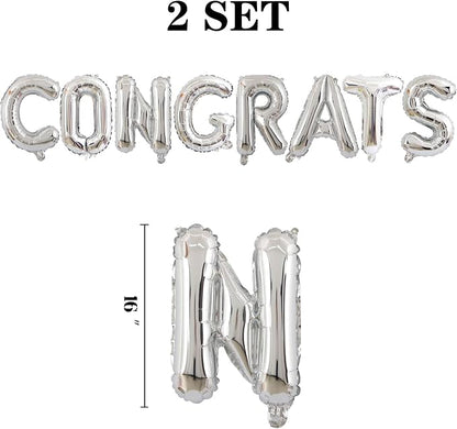 2 Set 16Pcs Silver Congrats Letter Balloons 16in Balloon Foil Letter - Image 2