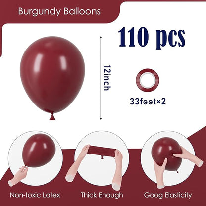 Voircoloria 110pcs Burgundy Maroon Latex Party Balloons, 12inch | - Image 2