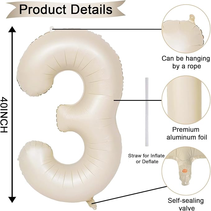 40 Inch Cream Number 30 Balloon - Image 2