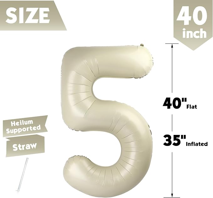 40 Inch Cream Number 5 Balloon Birthday Party Decorations - Image 5