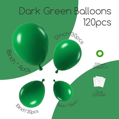 Awenztech 122pcs Dark Green Latex Balloons in 18 12 10 5 inches | Tropical - Image 2