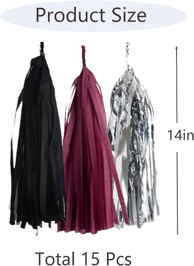 Burgundy Black Silver Tissue Paper Tassels Party Tassel Garland Banner - Image 2