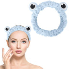 Jowmoy Blue color Frog Eye Elastic Headband - Versatile for Spa, Skincare, Makeup, Face Wash, Fun Gift for Women (1 Pack)