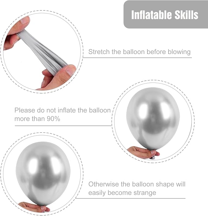 RUBFAC Metallic Silver Balloons Different Sizes Balloon Arch 154pcs | Garland - Image 4