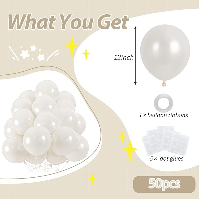 50pcs Pearl White Balloons, Helium 12inch Pearl White Party Balloon | Balloons - Image 2