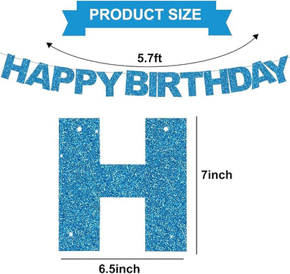 BEISHIDA Pre-Strung Glitter Sky Blue Happy Birthday Banner Party Sign Decor | - Image 3