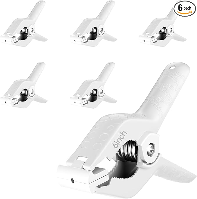 Spring Clamps Heavy Duty, 6in Plastic Backdrop Clips, 6 Pack White | Strong by Fotoumgl