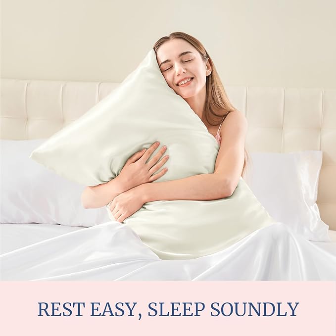 BEDELITE Satin Pillowcase for Hair and Skin, Super Soft Similar to Silk Pillow Cases 4 Pack with Envelope Closure, Cooling Pillowcases for Women Men (20"x26" Standard Size, Ivory)