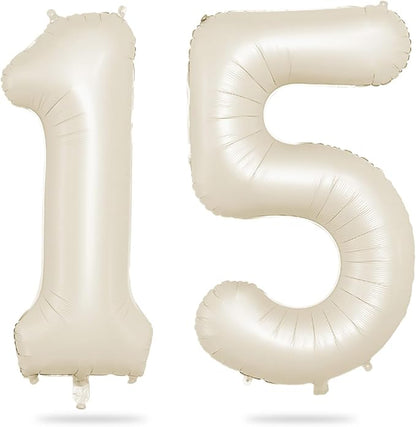 Biapian 40 Inch Cream Number 15 Balloon, 15th Birthday Balloons, Big Digital 15 by BIAPIAN