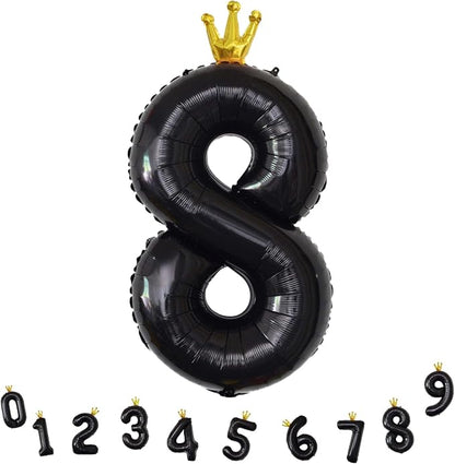 40 Inch Black Number Balloons, Big Crown Foil Number 8 Balloons - Image 9