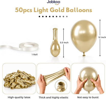 Jobkoo Metallic Gold Balloons, 12 Inch Chrome Light Gold Latex Balloon | - Image 2