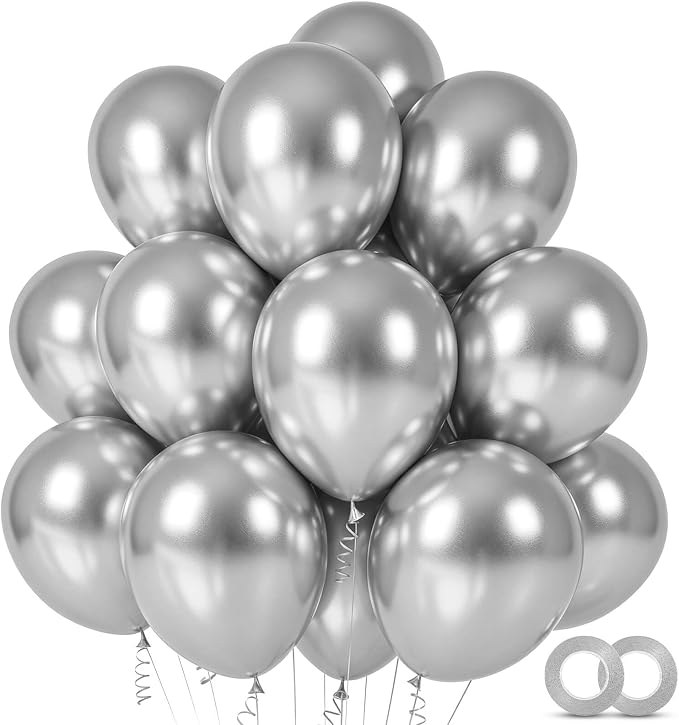 100pcs Metallic Silver Balloons 12 Inch Chrome Round Helium Balloons | Silver by ASIYUHY