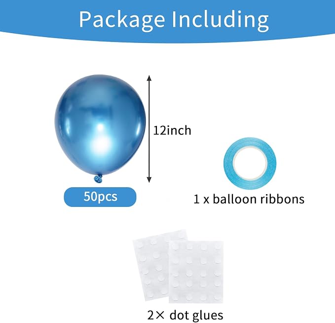 50pcs Metallic Blue Balloons, 12inch Chrome Blue Latex Helium Balloons | - Image 3