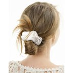 Silk Scrunchies for Hair 100% Mulberry Silk Hair Ties 3 Pack(Navy Blue, Emerald, Apricot)