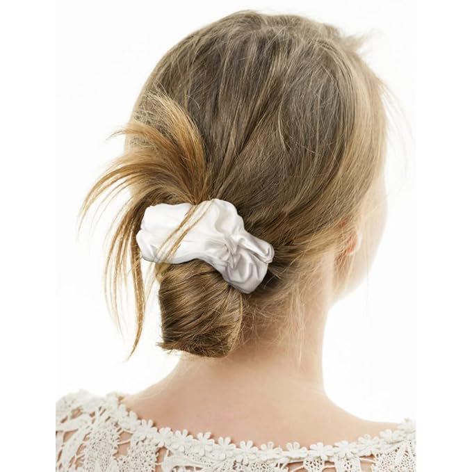 Silk Scrunchies for Hair 100% Mulberry Silk Hair Ties 3 Pack(Navy Blue, Emerald, Apricot)