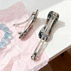 Hair Clips for Women,3.5 Inch Acetate Medium Hair Claw Clips for Women Thin Thick Curly Hair,Strong Hold No Slip Grip,French Classic Multicolor Barrettes Hair （Blue Marble Bow）