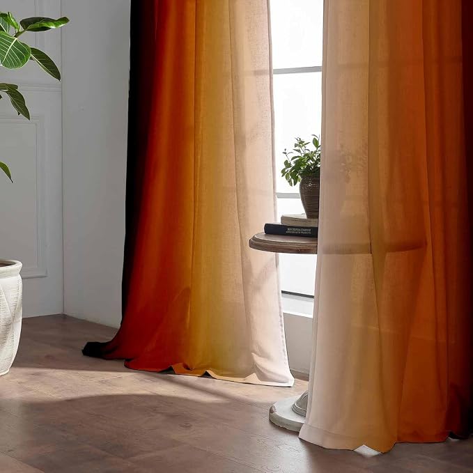 Abstract Orange Curtains for Living Room 84 inch Length 2 Panels Set, Burnt - Image 2