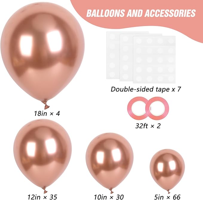 RUBFAC 135pcs Rose Gold Balloons Different Sizes 18 12 10 5 Inches, Latex - Image 2