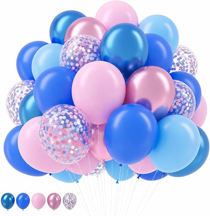 HILAVO Pink and Blue Balloons 12 Inch Pastel Metallic Blue Baby Light Pink by HILAVO